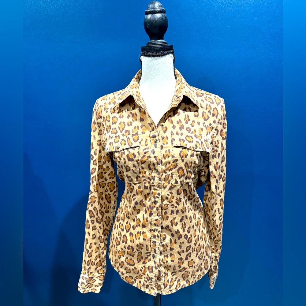 Ralph Lauren leopard print blouse with long sleeve size Medium 100% cotton
